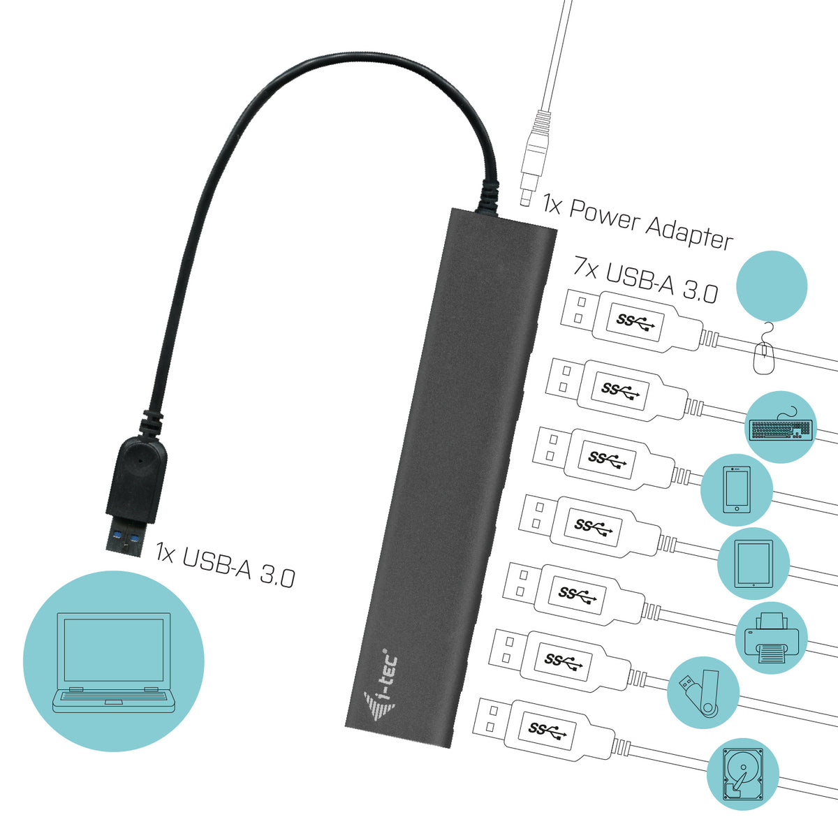 i-tec Metal U3HUB778 hub de interfaz USB 3.2 Gen 1 (3.1 Gen 1) Type-A 5000 Mbit/s Plata (5)