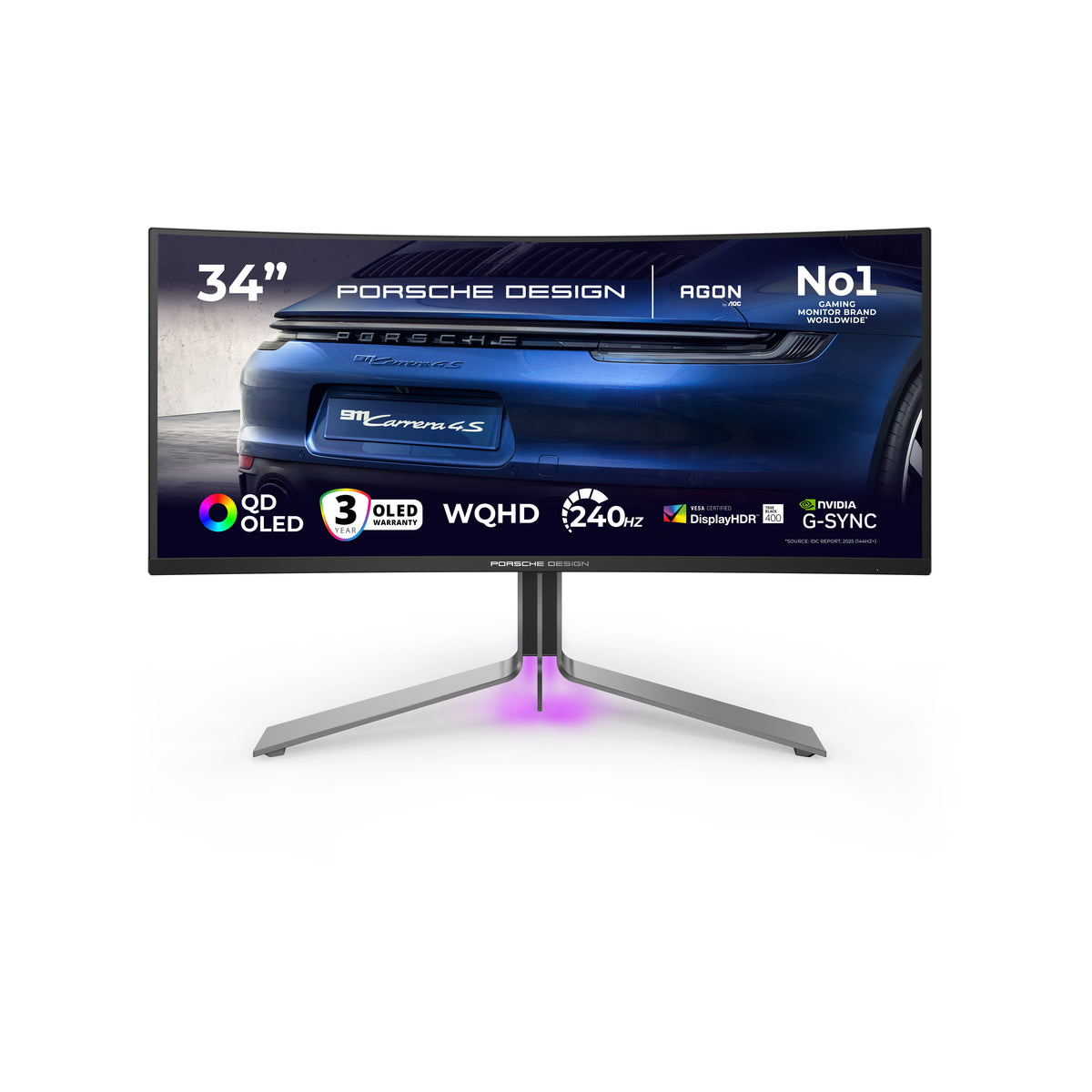 AOC Porsche PD34 pantalla para PC 86,4 cm (34") 3440 x 1440 Pixeles Wide Quad HD QD-OLED Negro