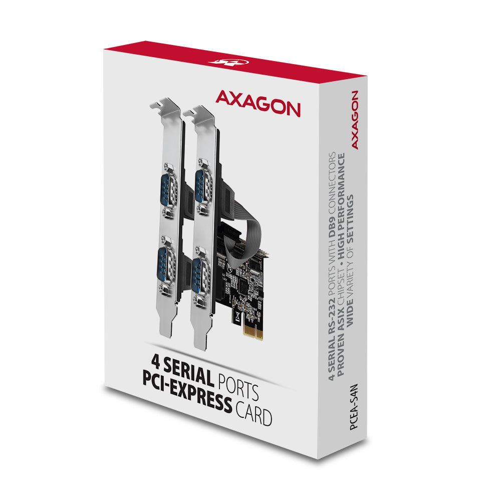 Axagon PCEA-PSN PCIe-Adapter mit 4x Seriell-Ports - ASIX AX99100 Chipsatz tarjeta y adaptador de interfaz Interno RS-232 (5)
