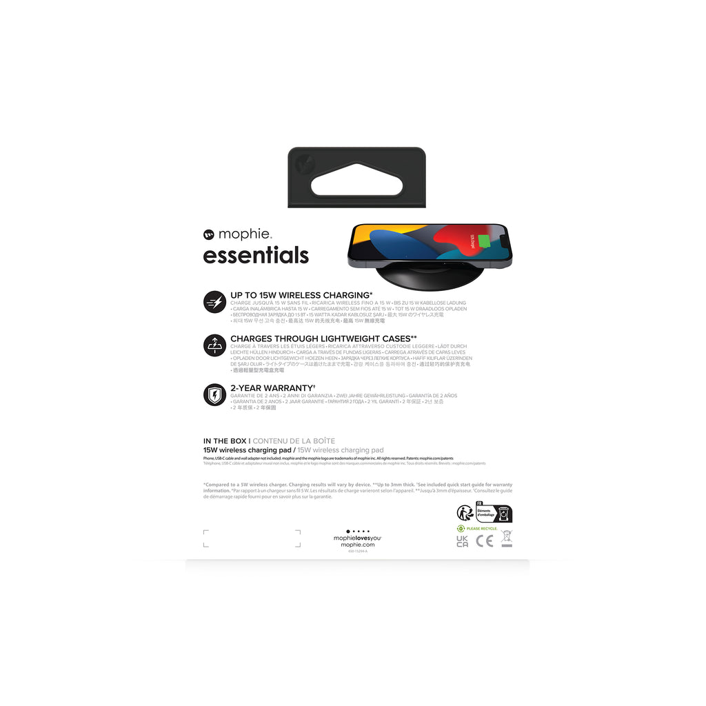 mophie essentials wireless charging pad 15W Smartphone Negro USB Cargador inalámbrico Interior (6)