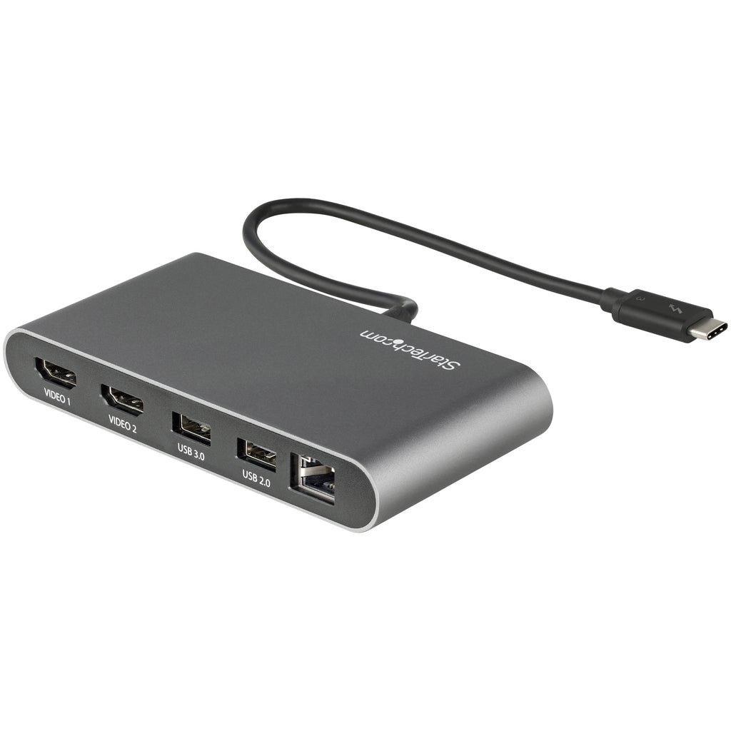 StarTech.com TB3DKM2HDL base para portátil y replicador de puertos Alámbrico Thunderbolt 3 Gris