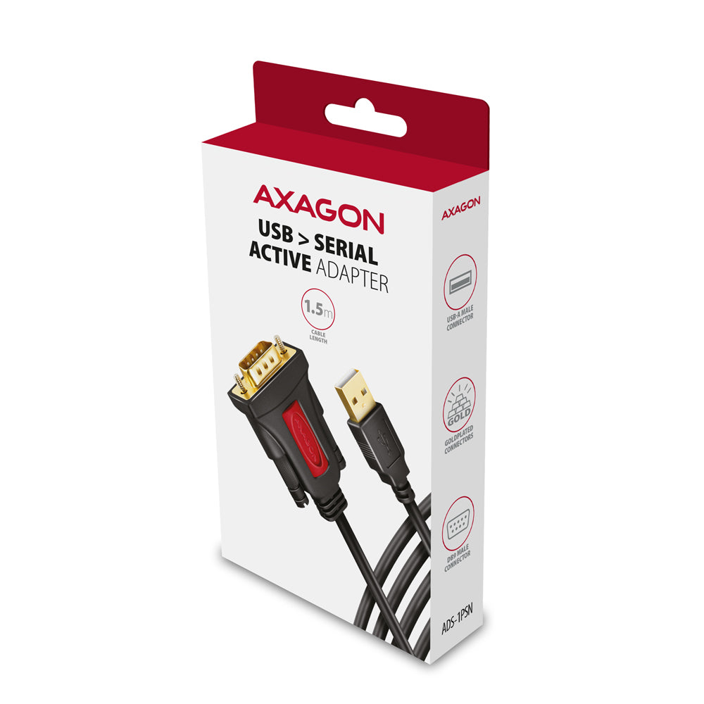 Axagon ADS-1PSN USB-A 2.0 - serial RS-232 DB9-M Prolific adapter cable 1.5m - Adapter - Digital/Daten cable de serie Negro 1,5 m USB tipo A (7)