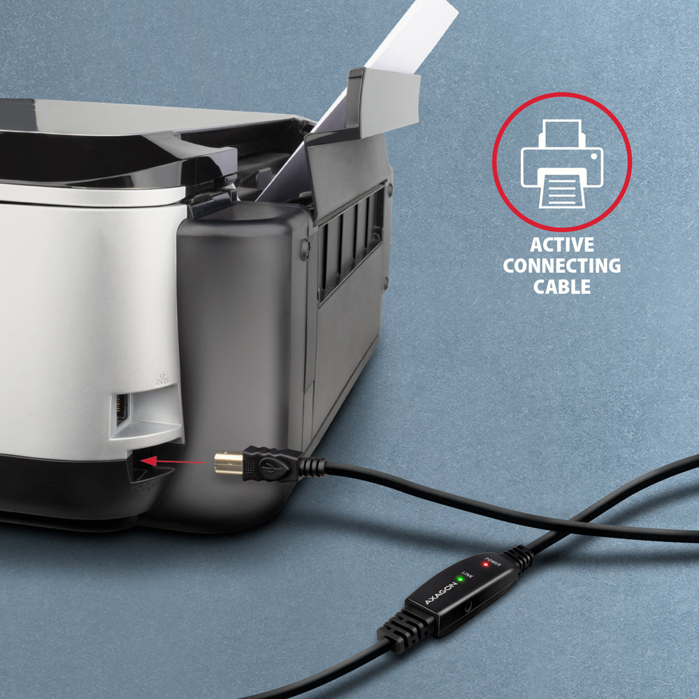 Axagon ADR-210B USB 2.0 A-M -> B-M active connecting/repeater cable 10m - Kabel - Digital/Daten cable USB USB A USB B 0,48 Gbit/s Negro (6)