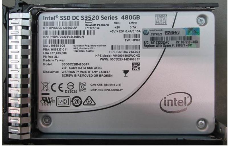HPE 869577-001 internal solid state drive 480 GB 2.5 Serial ATA III (480GB SATA 6G SFF SC RI DS SSD - 869577-001, 480 GB, 2.5, 6 - Gbit/s - Warranty: 36M)