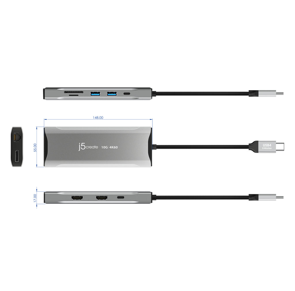 j5create JCD397 Alámbrico USB 3.2 Gen 1 (3.1 Gen 1) Type-C Gris