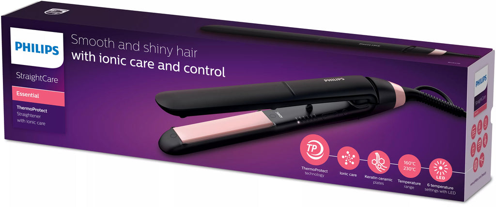 Philips Essential BHS378/00 Utensilio de peinado Cepillo alisador Caliente Negro, Rosa 1,8 m (5)