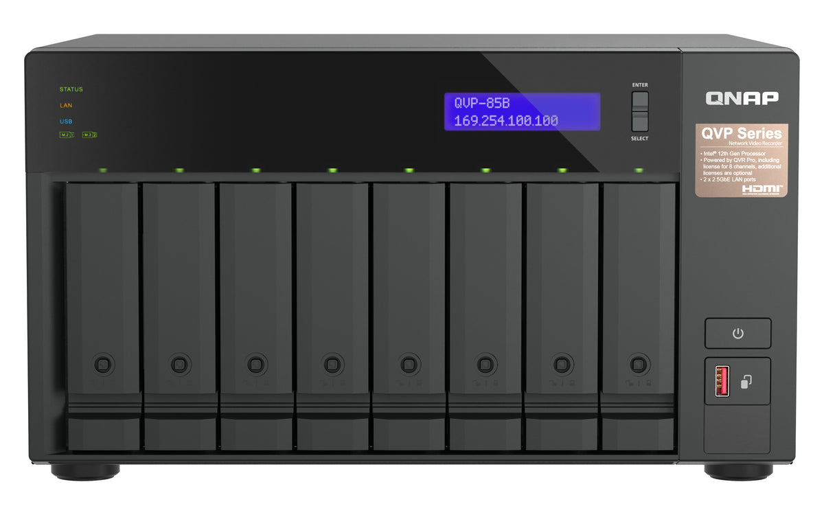QNAP QVP-85B servidor de almacenamiento NAS Torre Intel® Core™ i5 32 GB DDR4 0 TB QVR Pro Negro