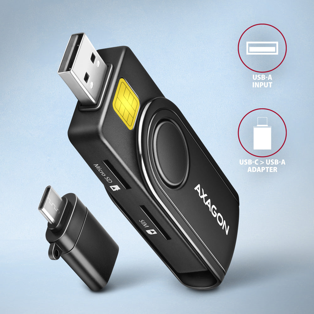 Axagon CRE-SMP2A USB Smart card & SD/microSD/SIM PocketReader lector de tarjeta inteligente Interior USB Type-A/USB Type-C Negro (6)