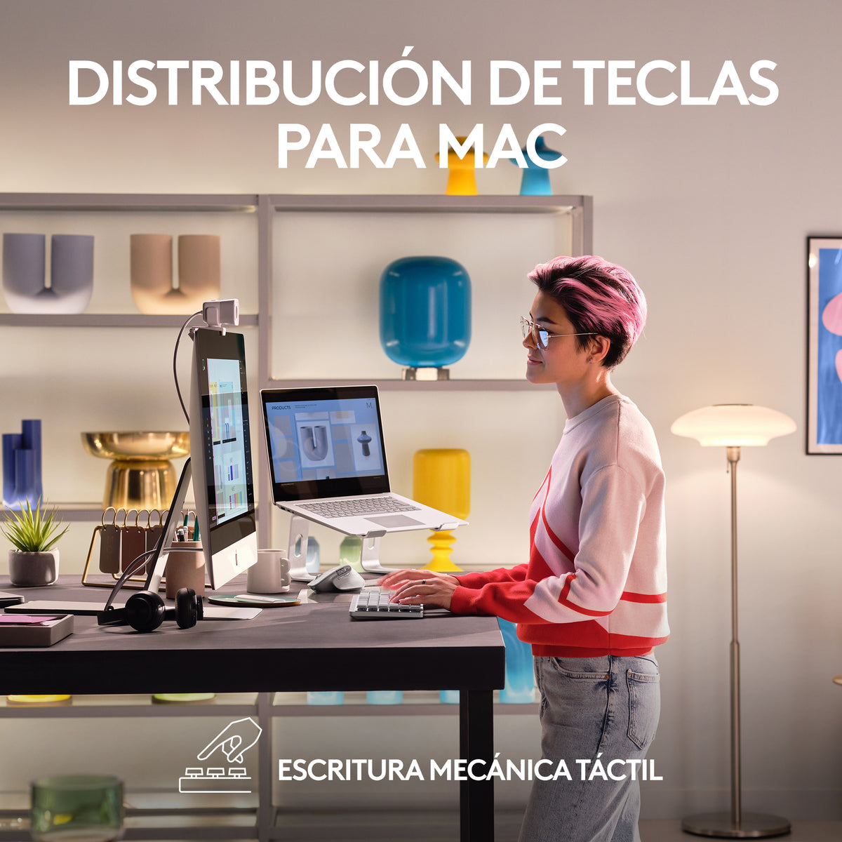 Logitech Master MX Mechanical Mini for Mac teclado Oficina RF Wireless + Bluetooth QWERTY Internacional de EE.UU. Gris (4)