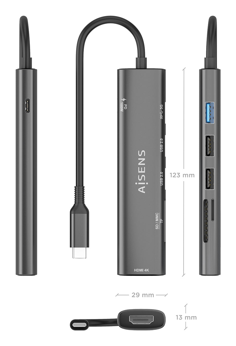 AISENS ASUC-7P027-GR base para portátil y replicador de puertos Alámbrico USB 3.2 Gen 1 (3.1 Gen 1) Type-C (5)