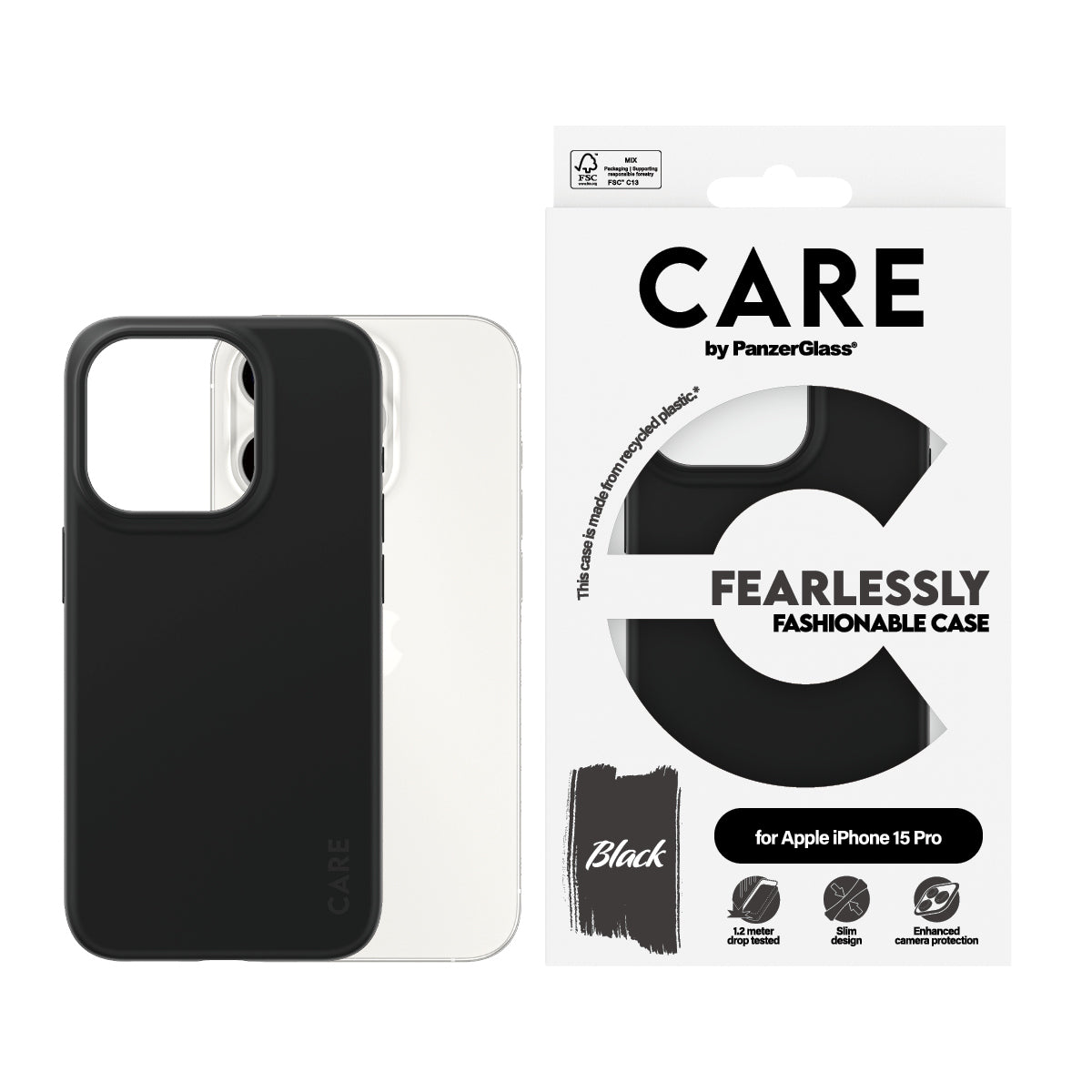 PanzerGlass CARE™ by ® Case Black iPhone 15 Pro funda para teléfono móvil Negro