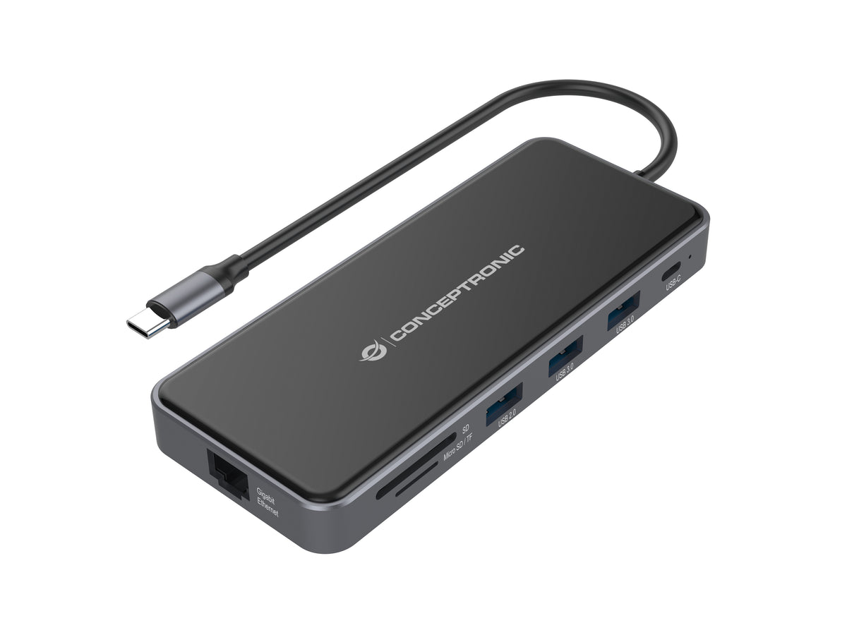 Conceptronic DONN15G base para portátil y replicador de puertos Alámbrico USB 3.2 Gen 1 (3.1 Gen 1) Type-C Gris