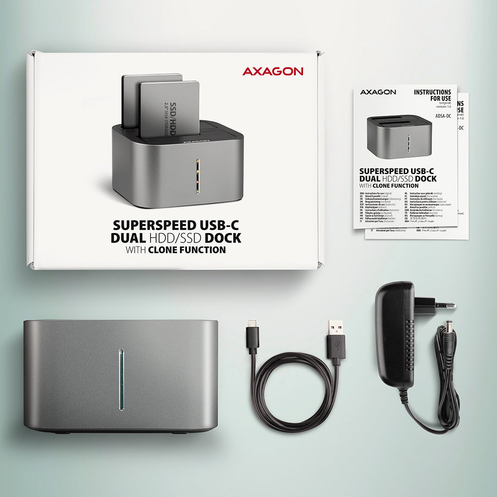 Axagon ADSA-DC base de conexión para disco duro USB 3.2 Gen 1 (3.1 Gen 1) Type-A Gris (9)
