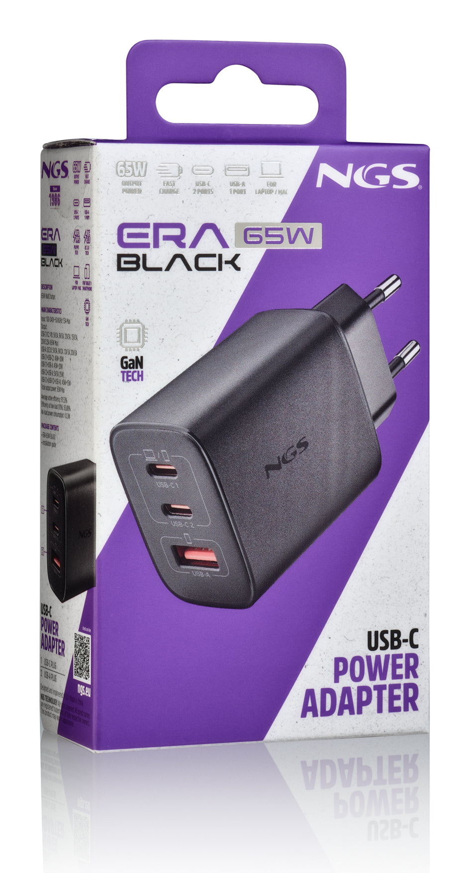 NGS ERA 65W BLACK Universal Negro Corriente alterna Carga rápida Interior (3)