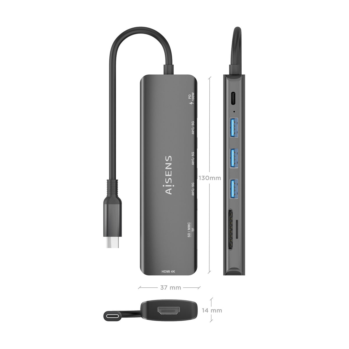 AISENS ASUC-7P025-GR base para portátil y replicador de puertos Alámbrico USB 3.2 Gen 1 (3.1 Gen 1) Type-C (5)