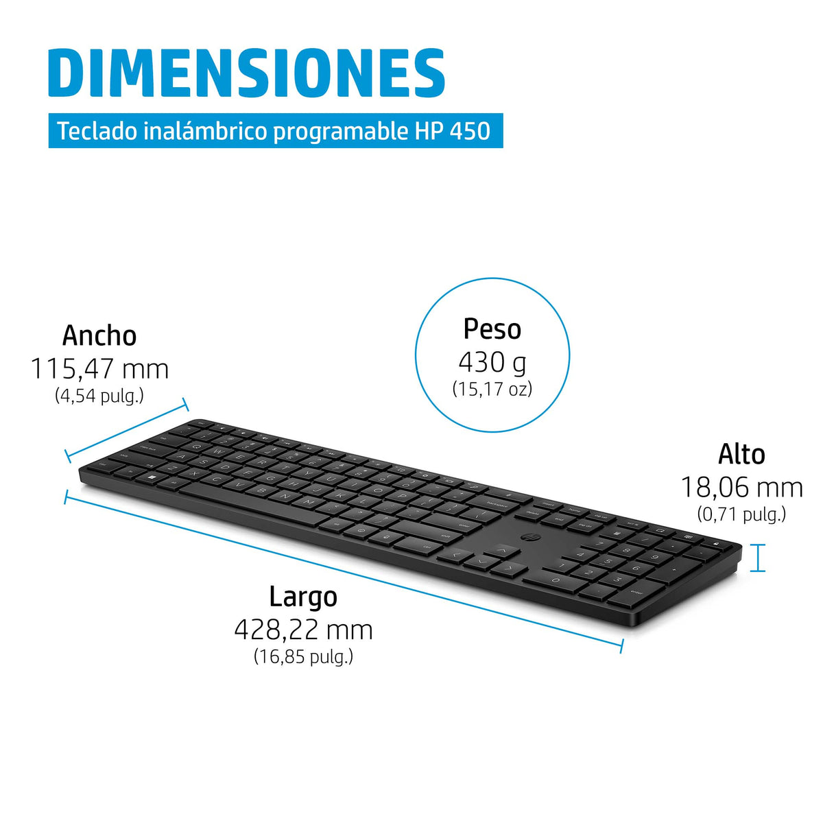 HP 450 BLK Programmable Wireless Keyboard teclado RF inalámbrica + USB Negro (5)
