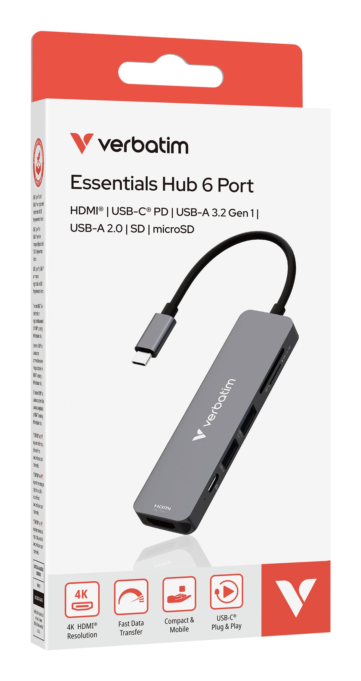 Verbatim 32156 hub de interfaz USB 3.2 Gen 1 (3.1 Gen 1) Type-C 5000 Mbit/s Gris