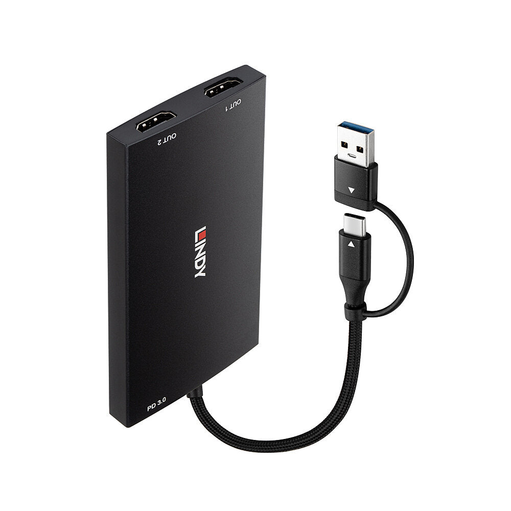 Lindy 43430 adaptador de cable de vídeo 0,11 m USB Tipo C 2 x HDMI Negro (2)