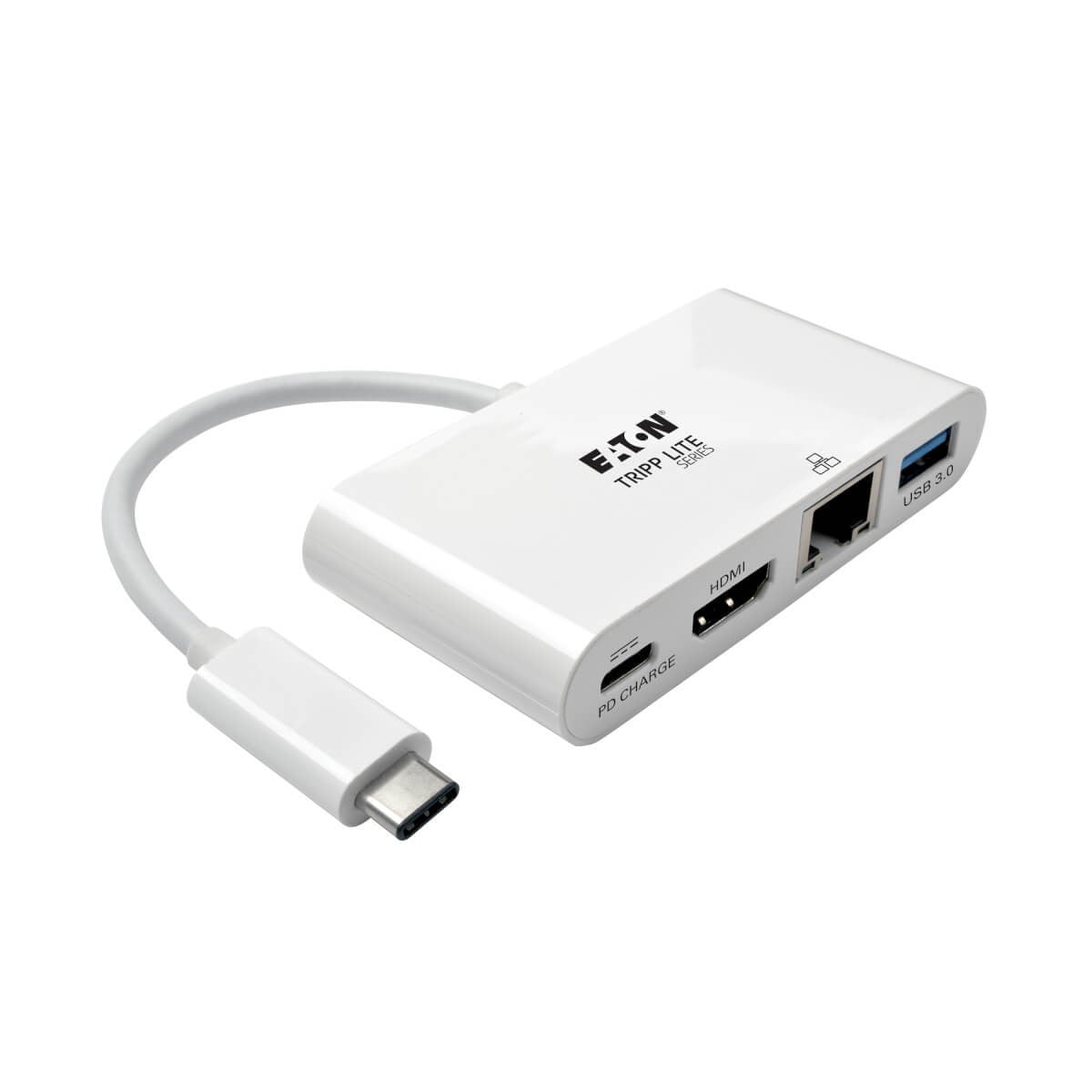 Adaptateur multiport USB-C - HDMI, port USB 3.0, GbE, chargement PD 60 W, HDCP, blanc