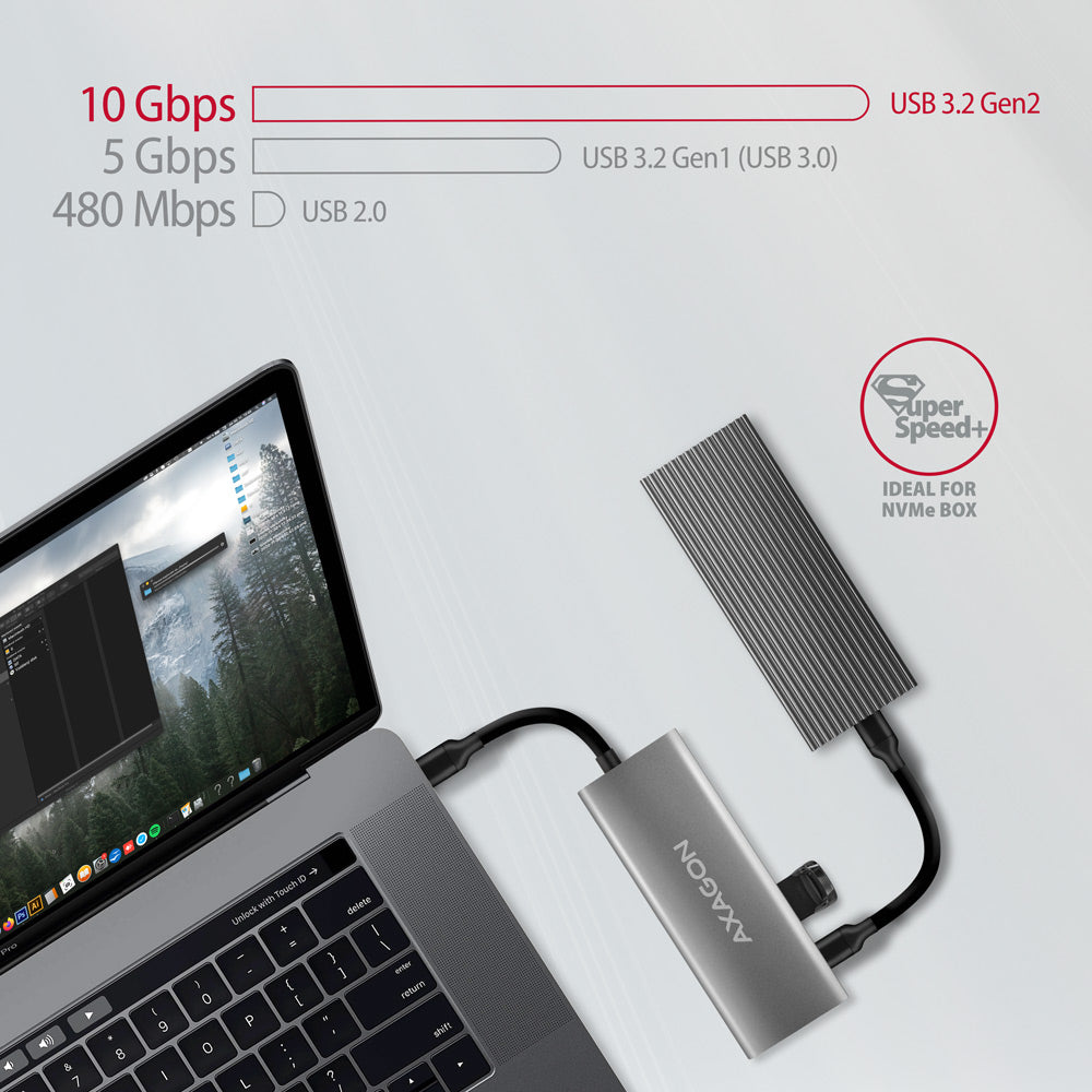 Axagon HMC-5G21 base para portátil y replicador de puertos Alámbrico USB 3.2 Gen 2 (3.1 Gen 2) Type-C Gris (4)