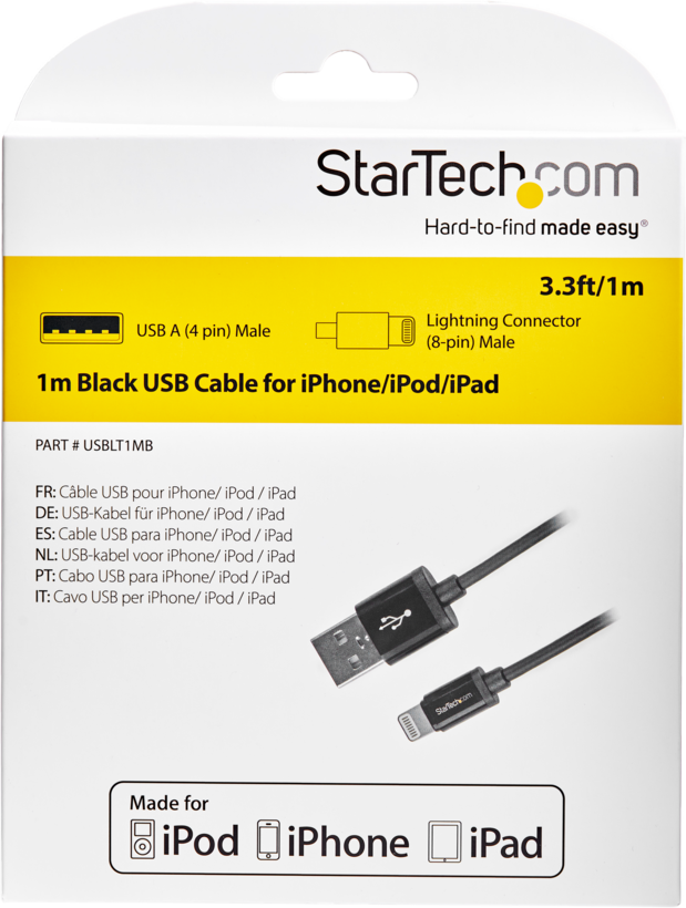 Startech USBLT1MB - Negro, Cable Lightning, Lightning macho a USB macho, 1 m (3)