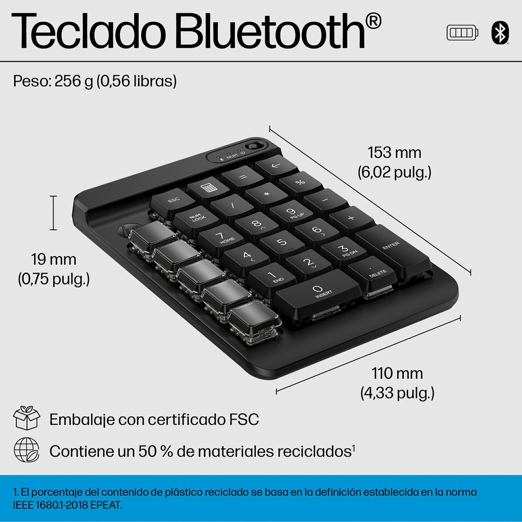 HP 435 Programmable Wireless Keypad teclado numérico Bluetooth Negro (9)