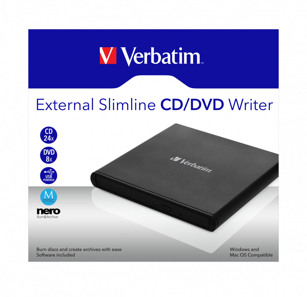 Verbatim External Slimline CD/DVD Writer unidad de disco óptico DVD±RW Negro (5)