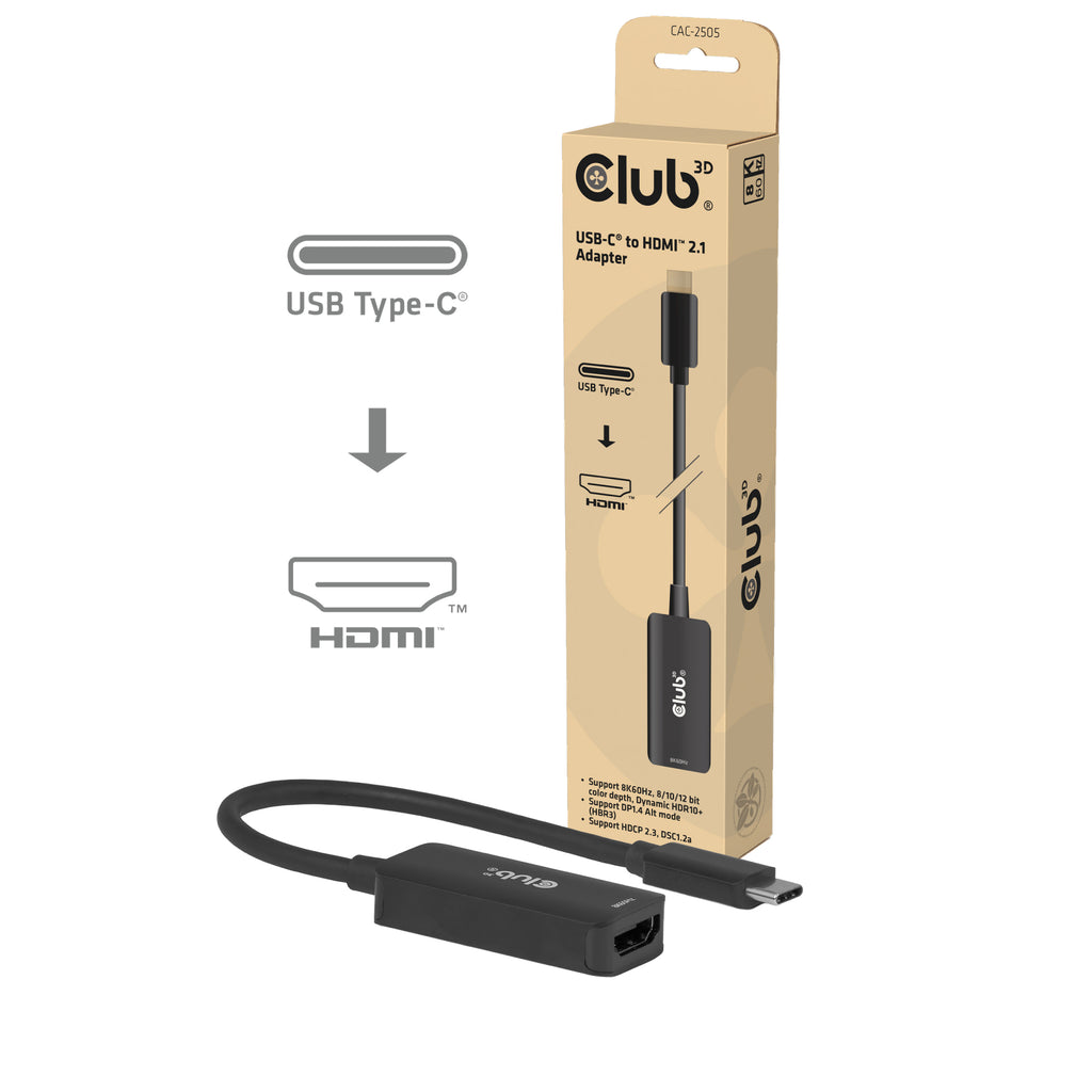 CLUB3D CAC-2505 adaptador de cable de vídeo 0,12 m USB Tipo C HDMI + USB Negro (2)