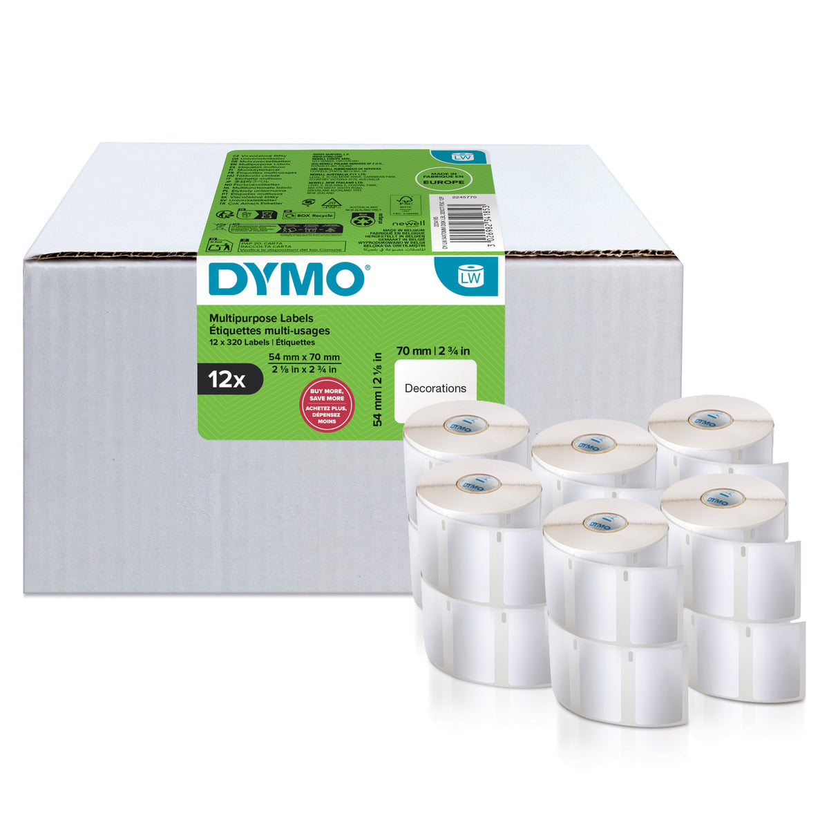 DYMO LW MULTI-PURPOSE LABELS 74x70MM 12 ROLLS Blanco Etiqueta para impresora autoadhesiva (2)