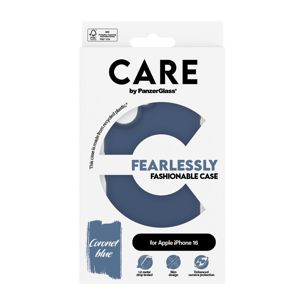 PanzerGlass CARE™ by ® Case Blue iPhone 16 funda para teléfono móvil Azul