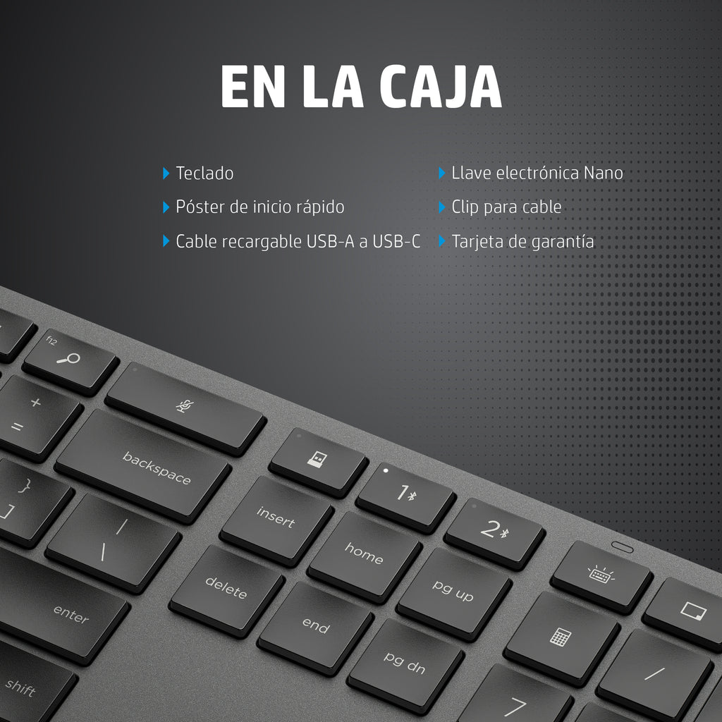 HP 975 USB+BT Dual-Mode Wireless Keyboard teclado Hogar / Oficina RF Wireless + Bluetooth Negro (5)