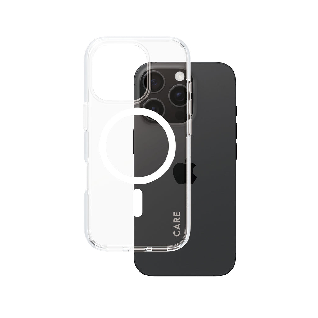 PanzerGlass CARE™ by ® Urban Combat Case Transparent w. White MagSafe iPhone 16 Pro funda para teléfono móvil Transparente