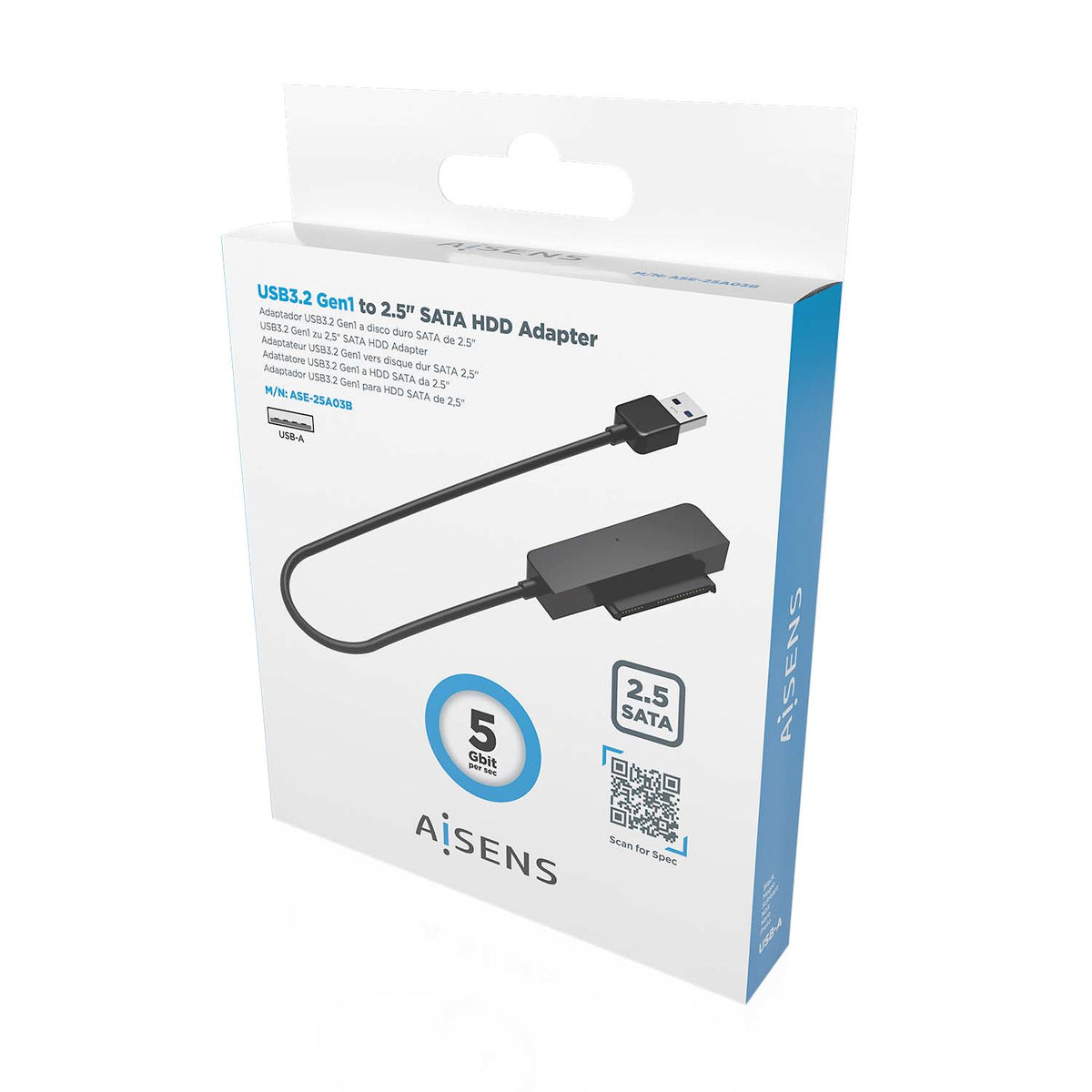 AISENS ASE-25A03B caja para disco duro externo Caja de disco duro (HDD) 2.5" USB con suministro de corriente (6)