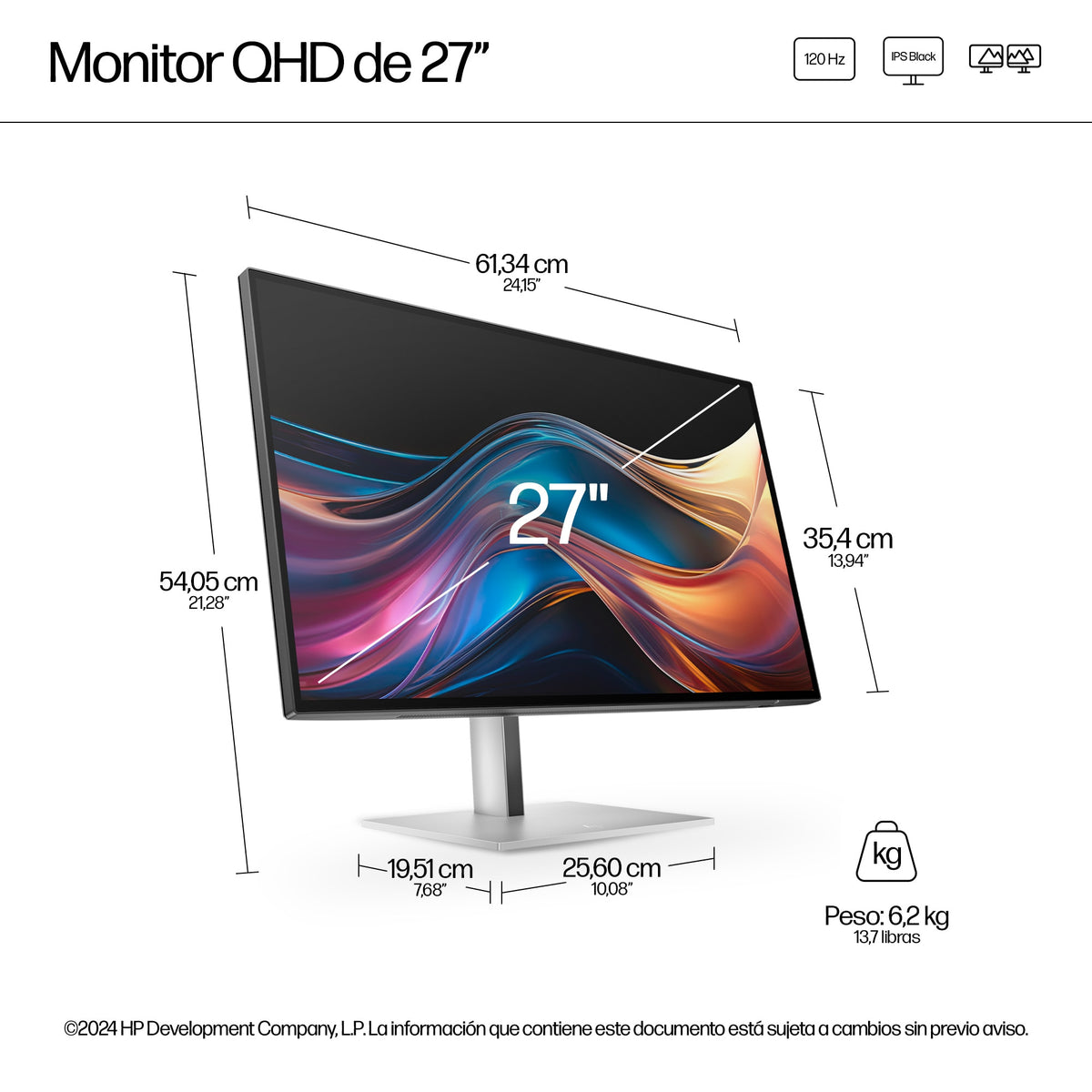 HP Series 7 Pro 27 inch QHD Monitor - 727pq pantalla para PC 68,6 cm (27") 2560 x 1440 Pixeles Quad HD LCD Negro, Plata (7)