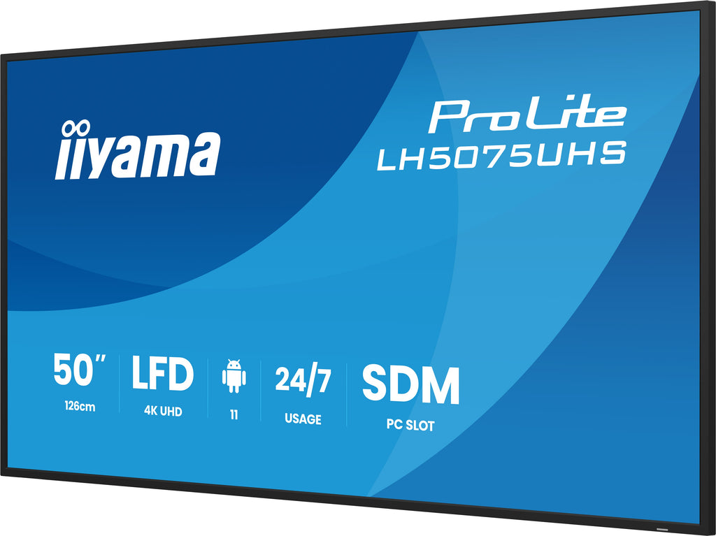 iiyama LH5075UHS-B2AG pantalla de señalización Pantalla plana para señalización digital 125,7 cm (49.5") LCD Wifi 500 cd / m² 4K Ultra HD Negro Procesador incorporado Android 11 24/7 (7)
