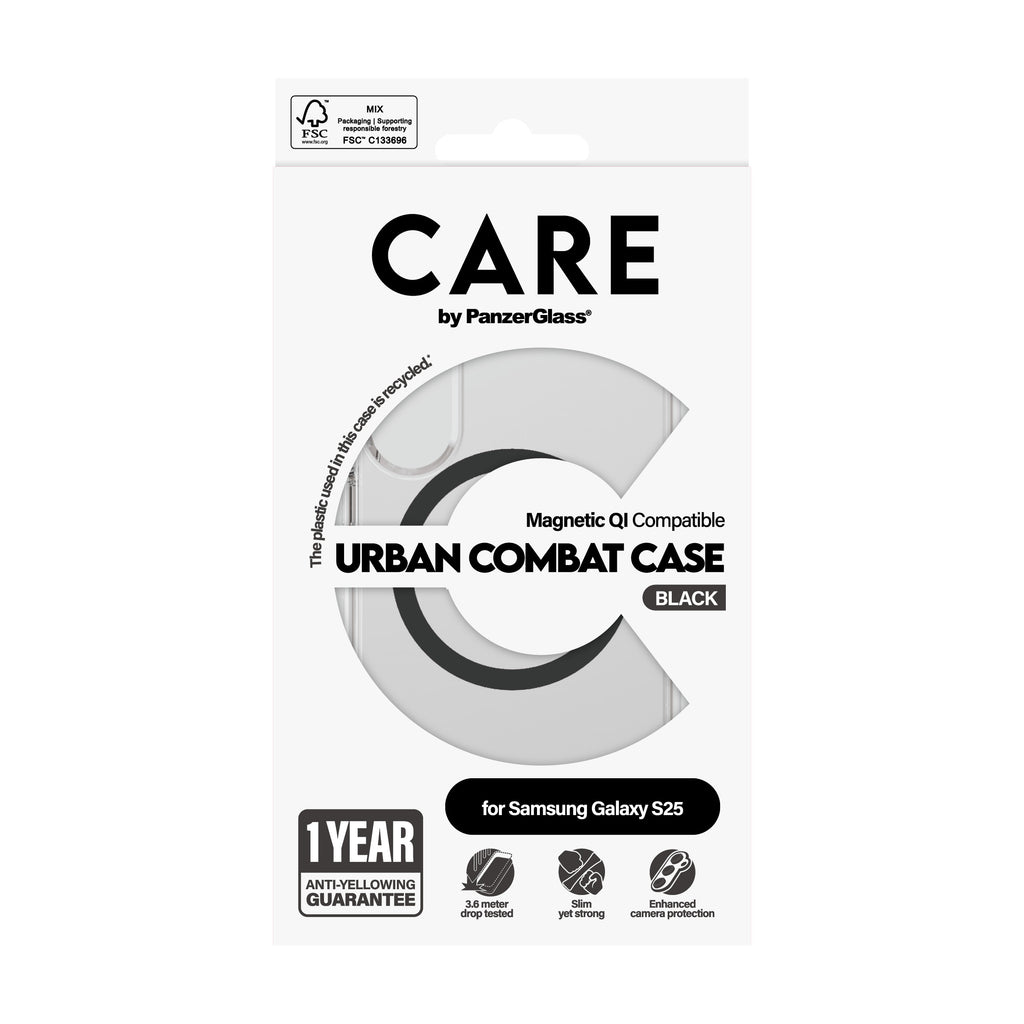PanzerGlass CARE™ by ® Funda Urban Combat Transparente con Qi compatible Negro (CRRFUBQG38388)