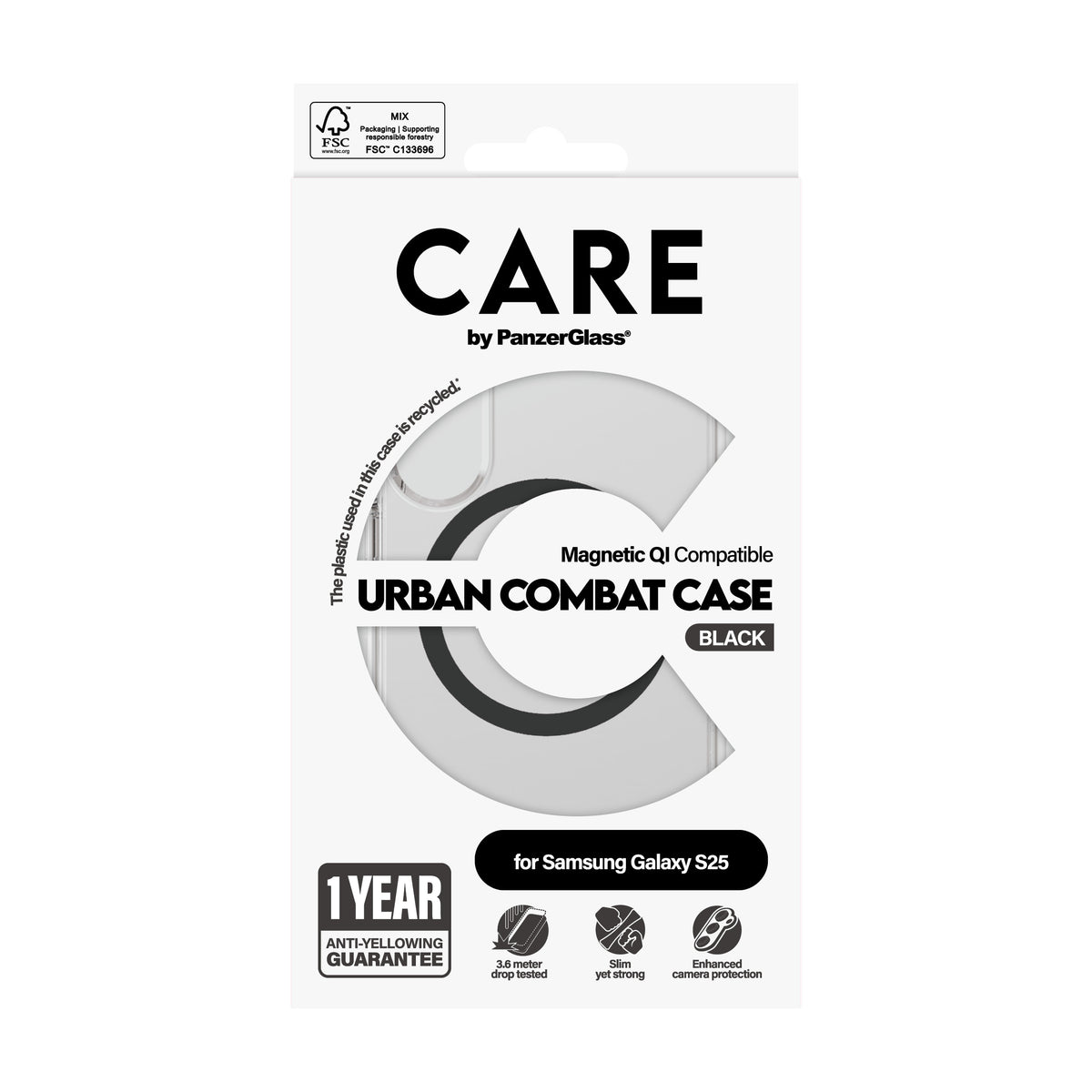 PanzerGlass CARE™ by ® Funda Urban Combat Transparente con Qi compatible Negro (CRRFUBQG38388)