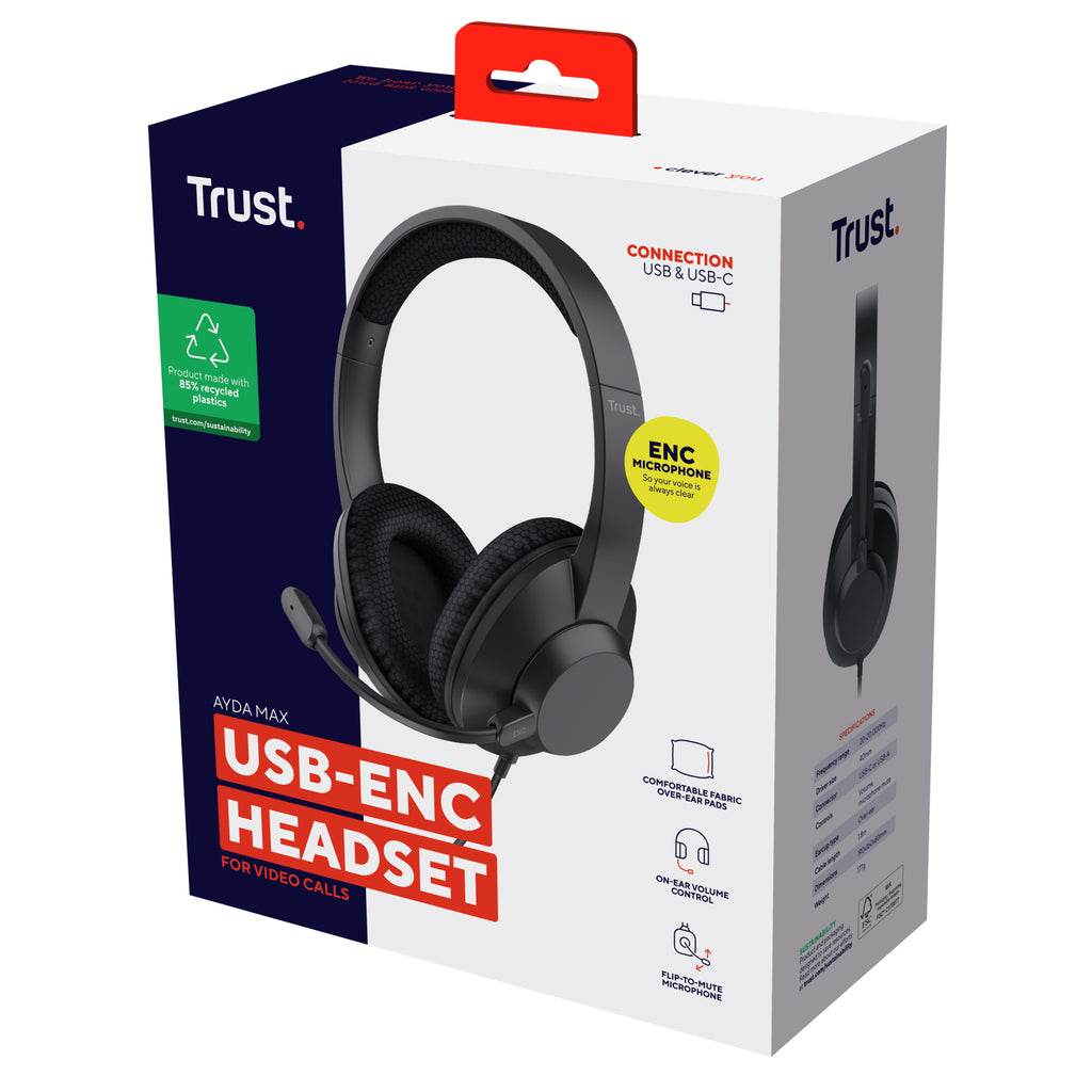 Trust Ayda Max Auriculares Alámbrico Diadema Llamadas/Música USB Type-C / USB Type-A Negro (8)