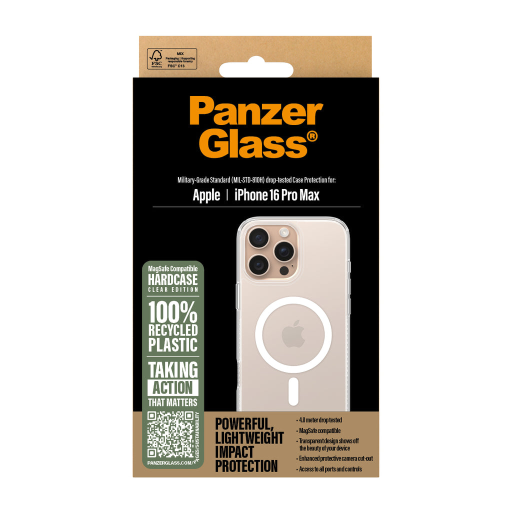 PanzerGlass ® HardCase Transparent w. White MagSafe iPhone 16 Pro Max funda