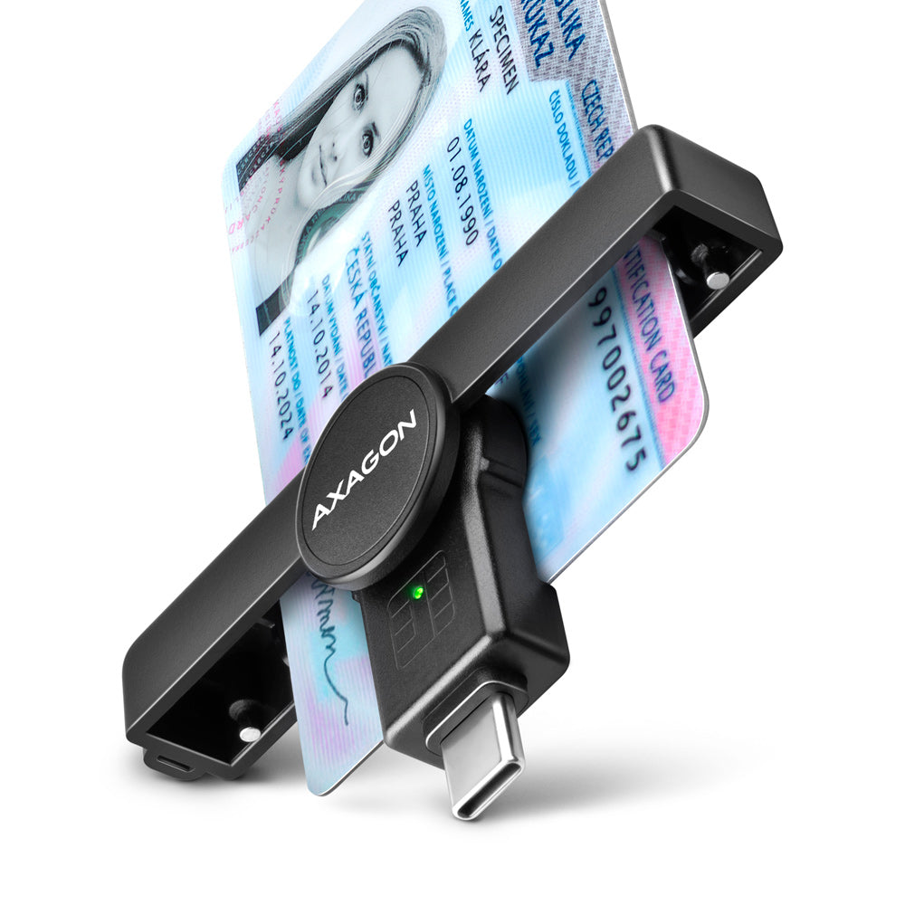 Axagon CRE-SMPC USB-C Smart card/ID card PocketReader lector de tarjeta inteligente Interior USB Tipo C Negro