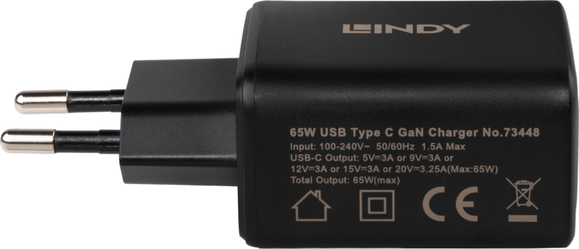 Adaptador carga LINDY 65 W USB-C GaN (3)