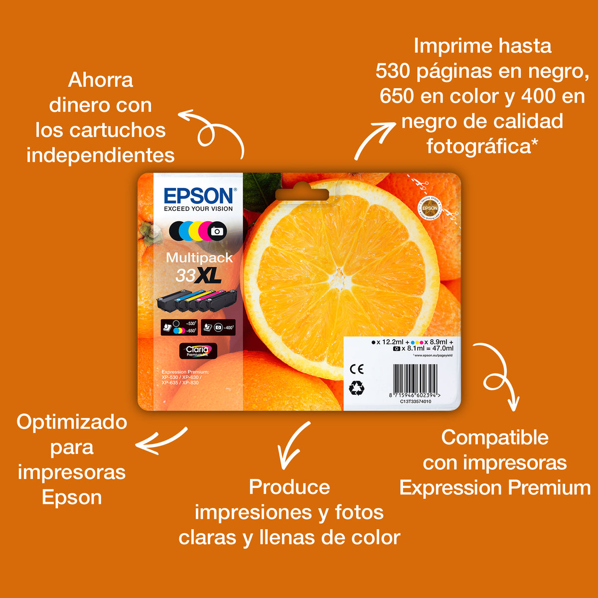 Epson Oranges C13T33414012 cartucho de tinta 1 pieza(s) Original Rendimiento estándar Negro (2)