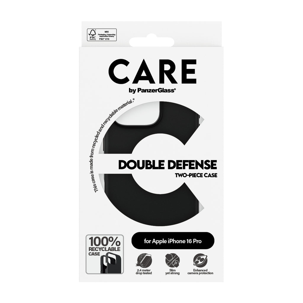 PanzerGlass CARE™ by ® Double Defense Case Black iPhone 16 Pro funda