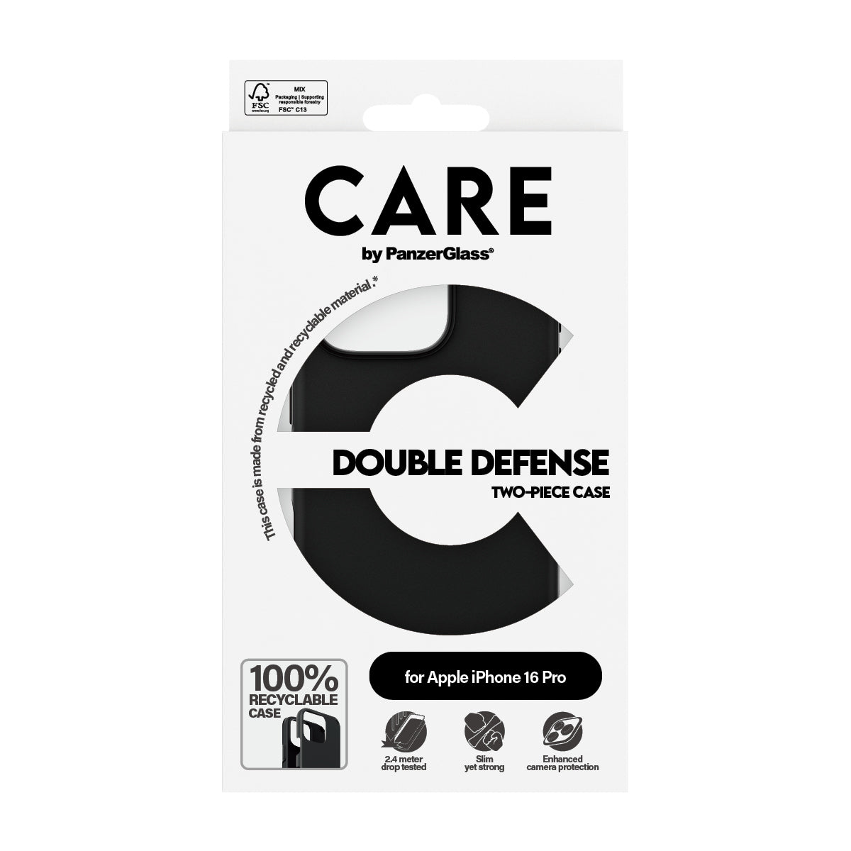 PanzerGlass CARE™ by ® Double Defense Case Black iPhone 16 Pro funda