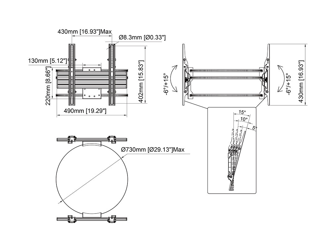 Multibrackets 3076 soporte para pantalla de señalización 165,1 cm (65") Negro (6)