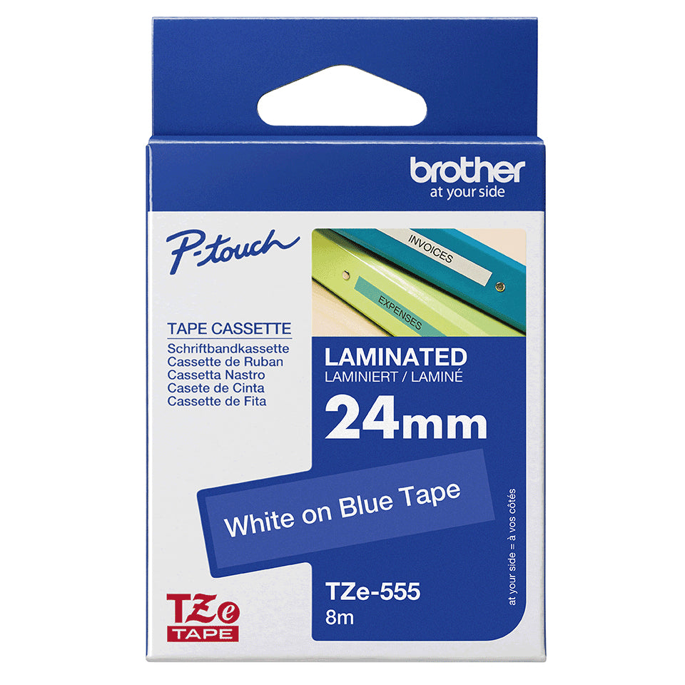 Brother TZE-555 cinta para impresora de etiquetas Blanco sobre azul (5)