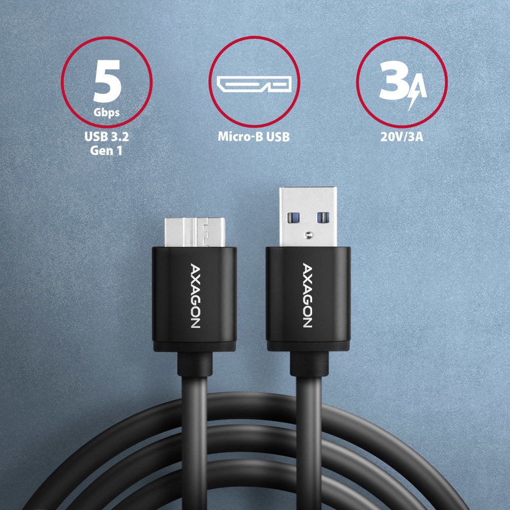 Axagon BUMM3-AM10AB cable USB USB 3.2 Gen 1 (3.1 Gen 1) 1 m Micro-USB B USB A 5 Gbit/s Negro (2)