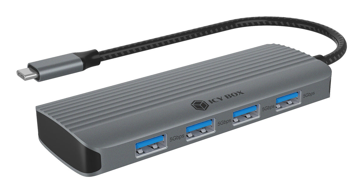 ICY BOX IB-DK4022a-CPD Alámbrico USB 3.2 Gen 1 (3.1 Gen 1) Type-C Aluminio, Plata