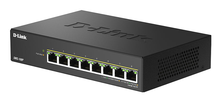 D-Link DMS-108P/B switch No administrado 2.5G Ethernet (100/1000/2500) Energía sobre Ethernet (PoE) Negro (3)