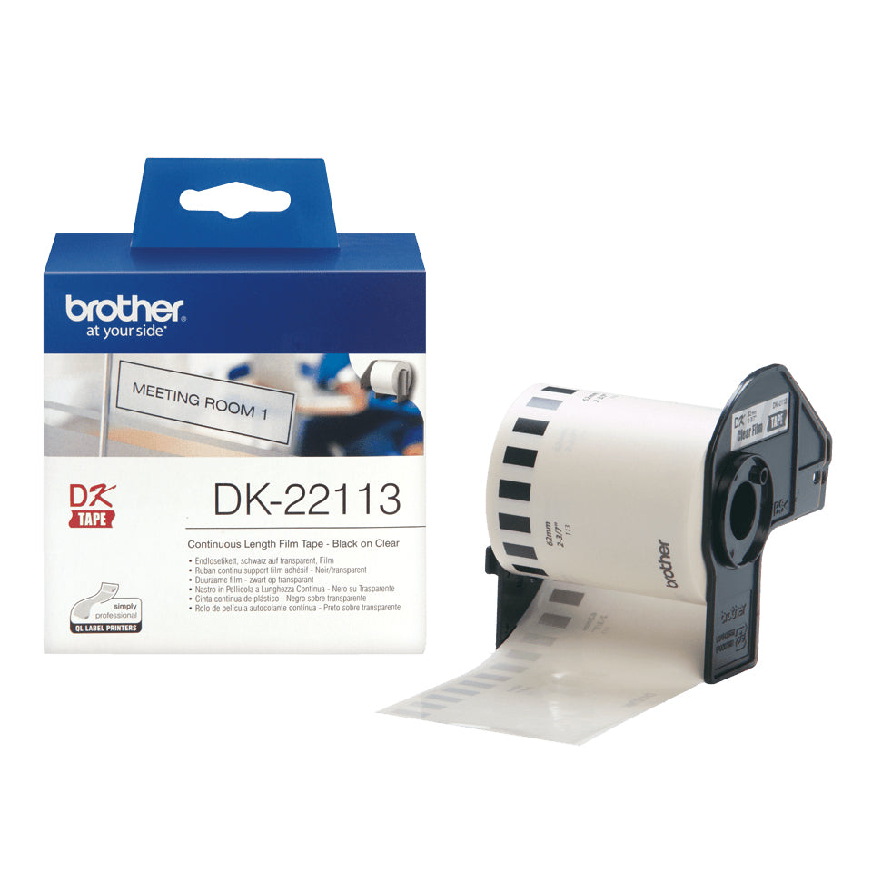 Brother DK-22113 cinta para impresora de etiquetas Negro sobre transparente (2)